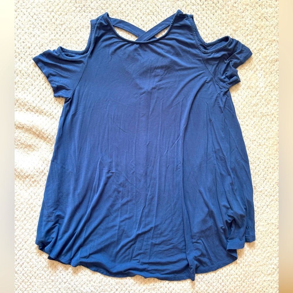 cy super soft rayon cold-shoulder top with cute cris-cross back
